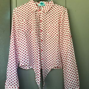 Red/Cream Polka Dot Front Tie Blouse Sz Medium